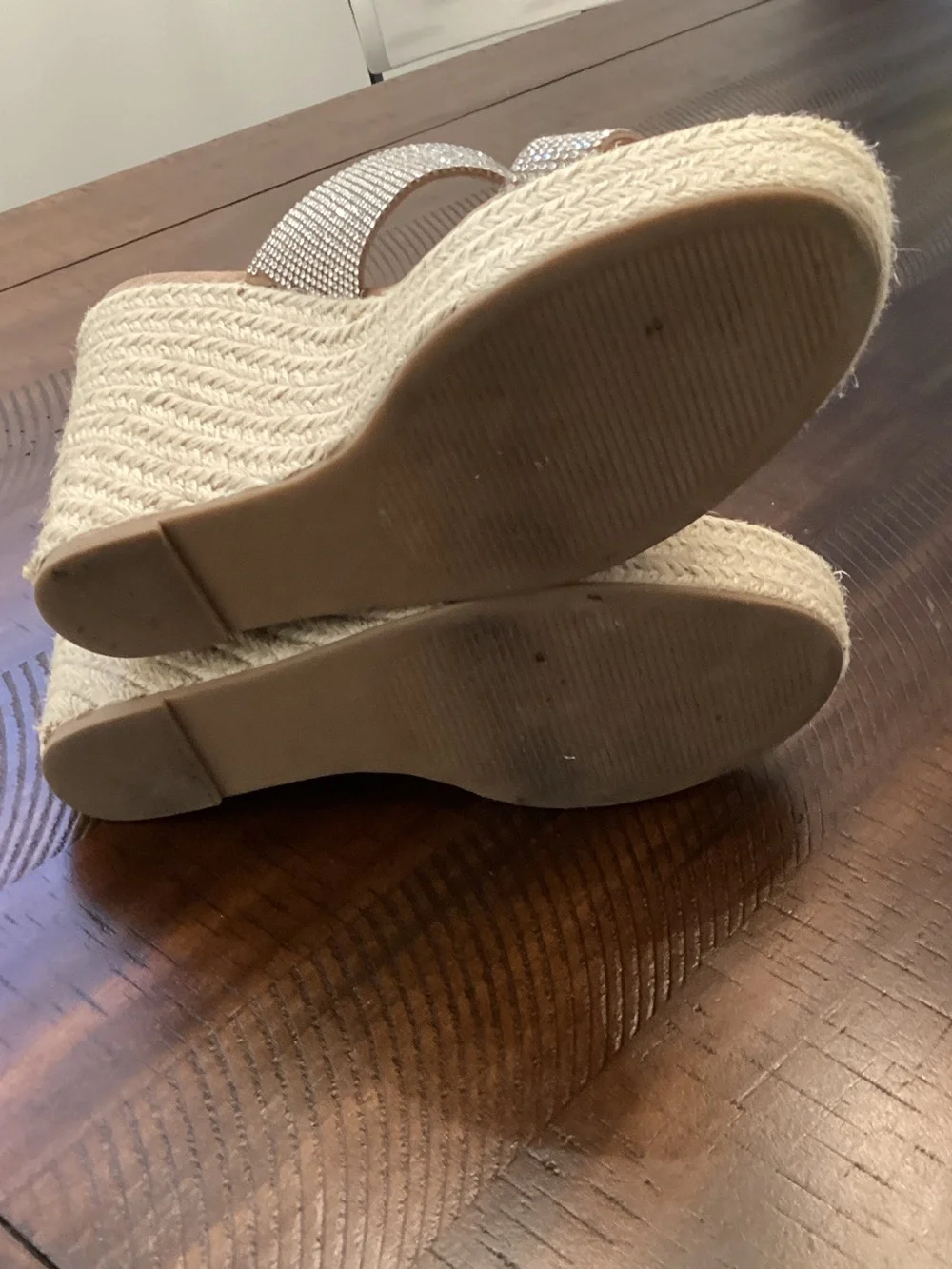 Steve Madden Beige Crystal Espadrille Wedge Sandals